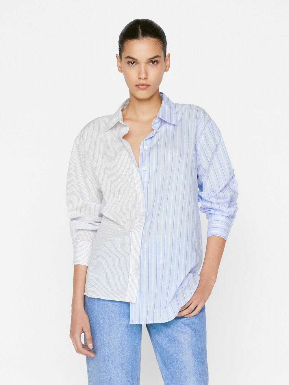 Shop Frame Horizontal-stripe Cotton Shirt In Blue
