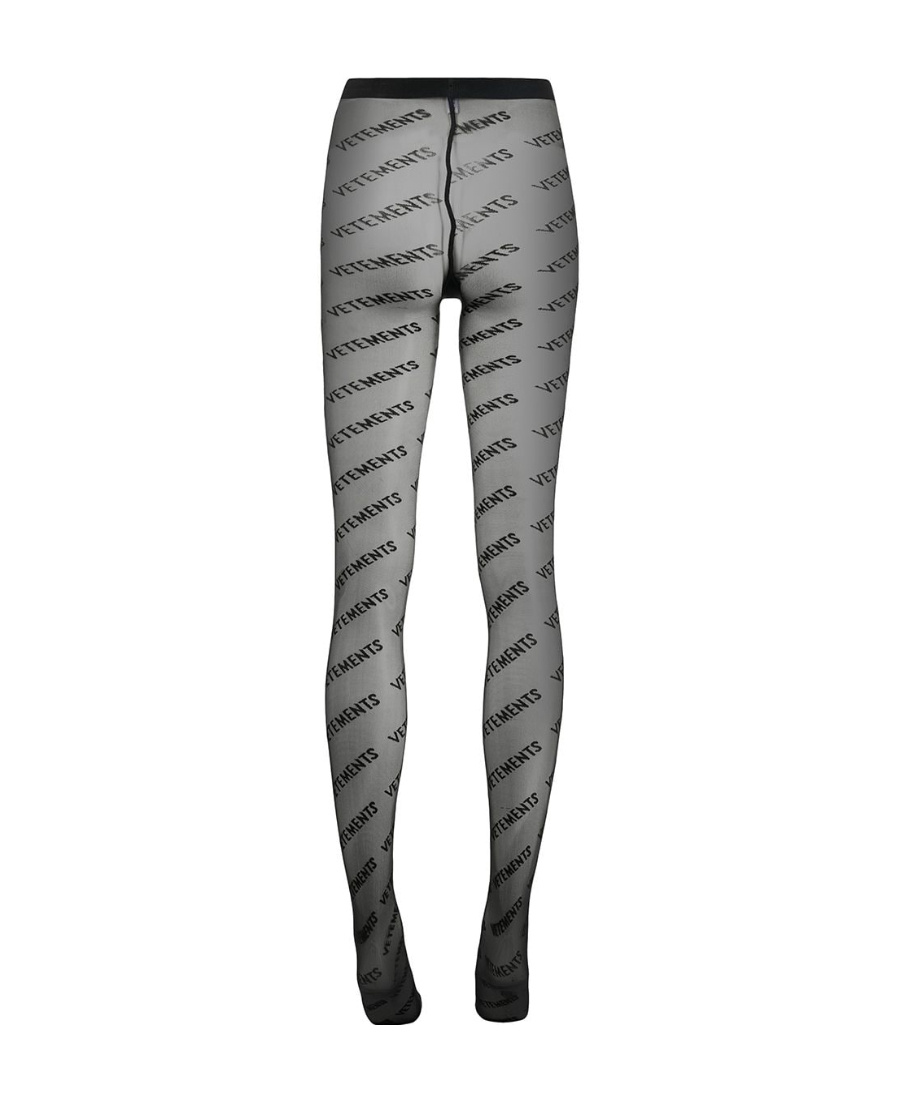 Vetements Semi-sheer Monogram-pattern Stockings In Gray