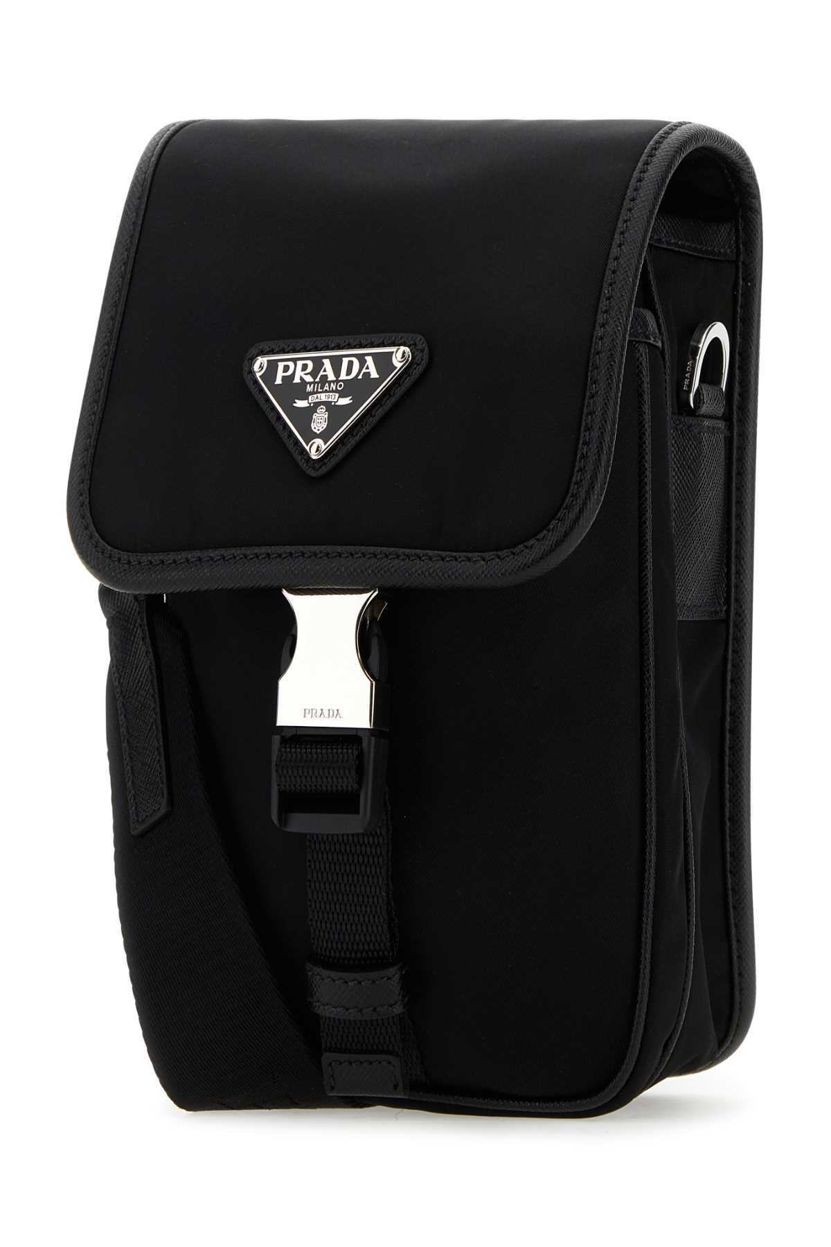 Prada Re-nylon And Saffiano Leather Shoulder Bag In Black
