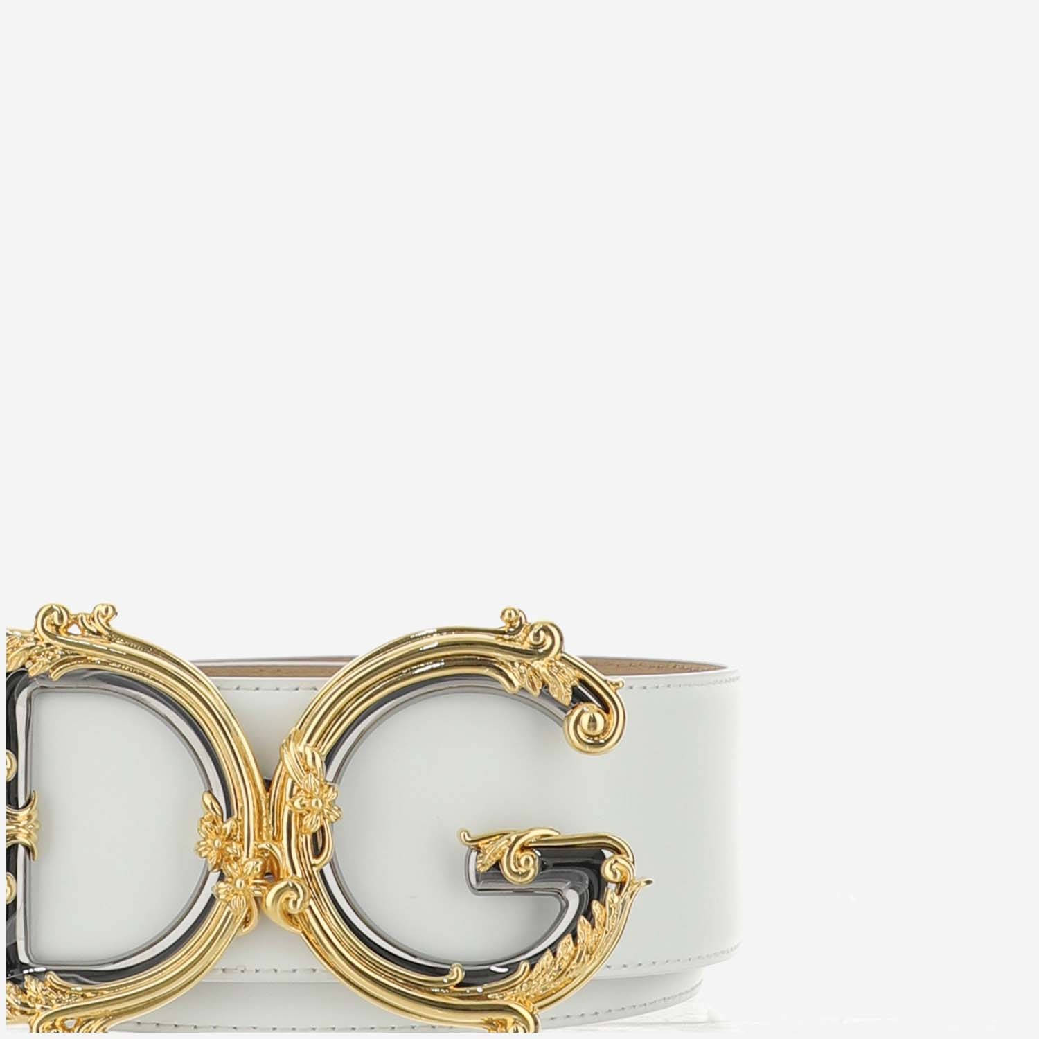 Dolce & Gabbana Baroque Dg Logo Belt In White