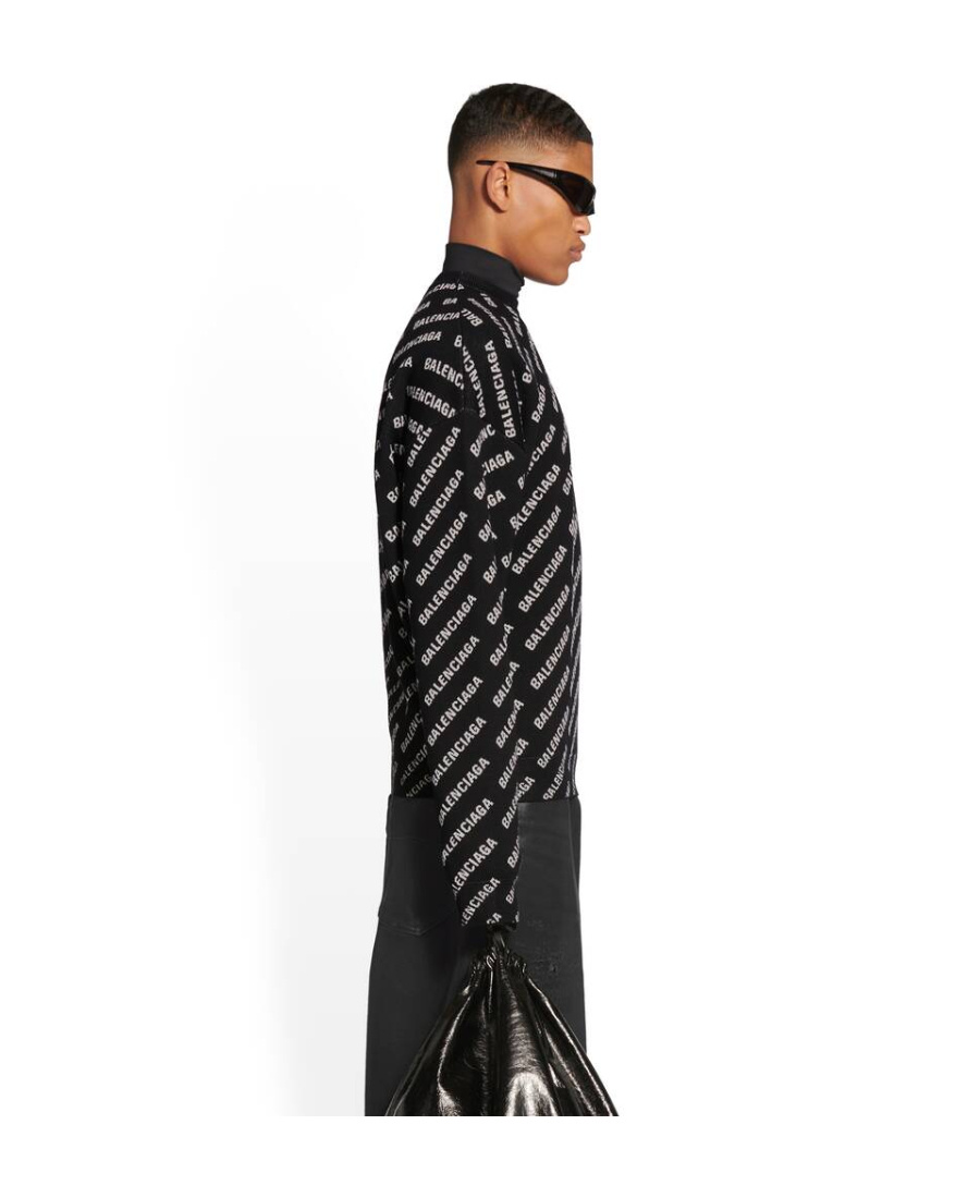 Balenciaga All-over Intarsia-knit Logo Jumper In Black