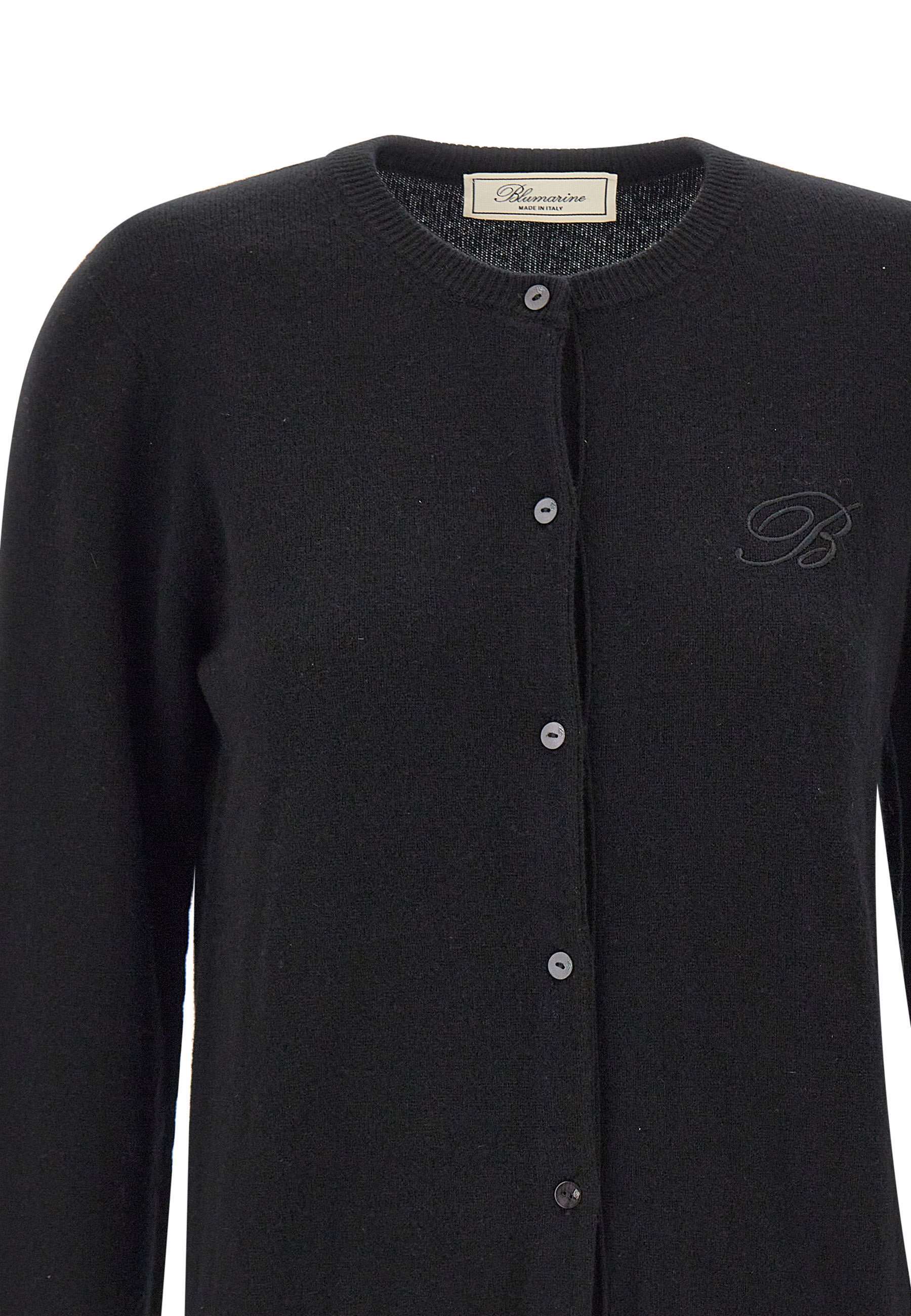 Blumarine Embroidered Logo Button Cardigan In Black