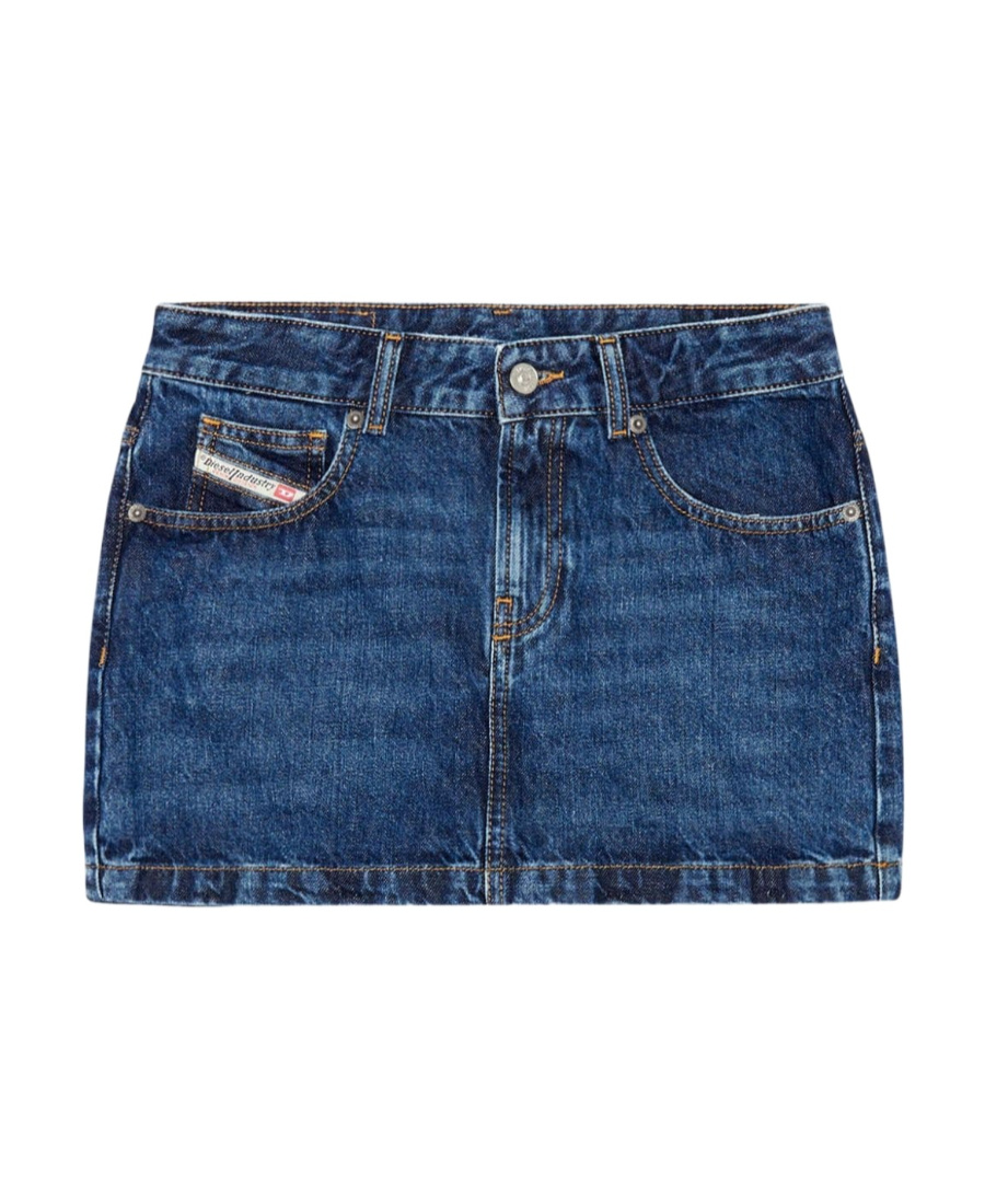 Diesel De-ron Whiskering Effect Denim Mini Skirt In Blue