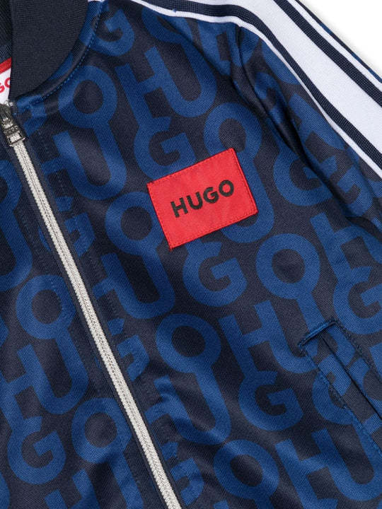 Hugo Boss Logo-print Zip-up Bomber Jacket In Blue