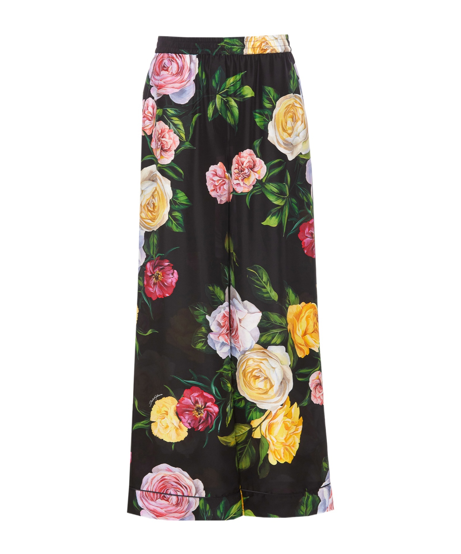 Dolce & Gabbana Peony And Roses Print Pants In Black