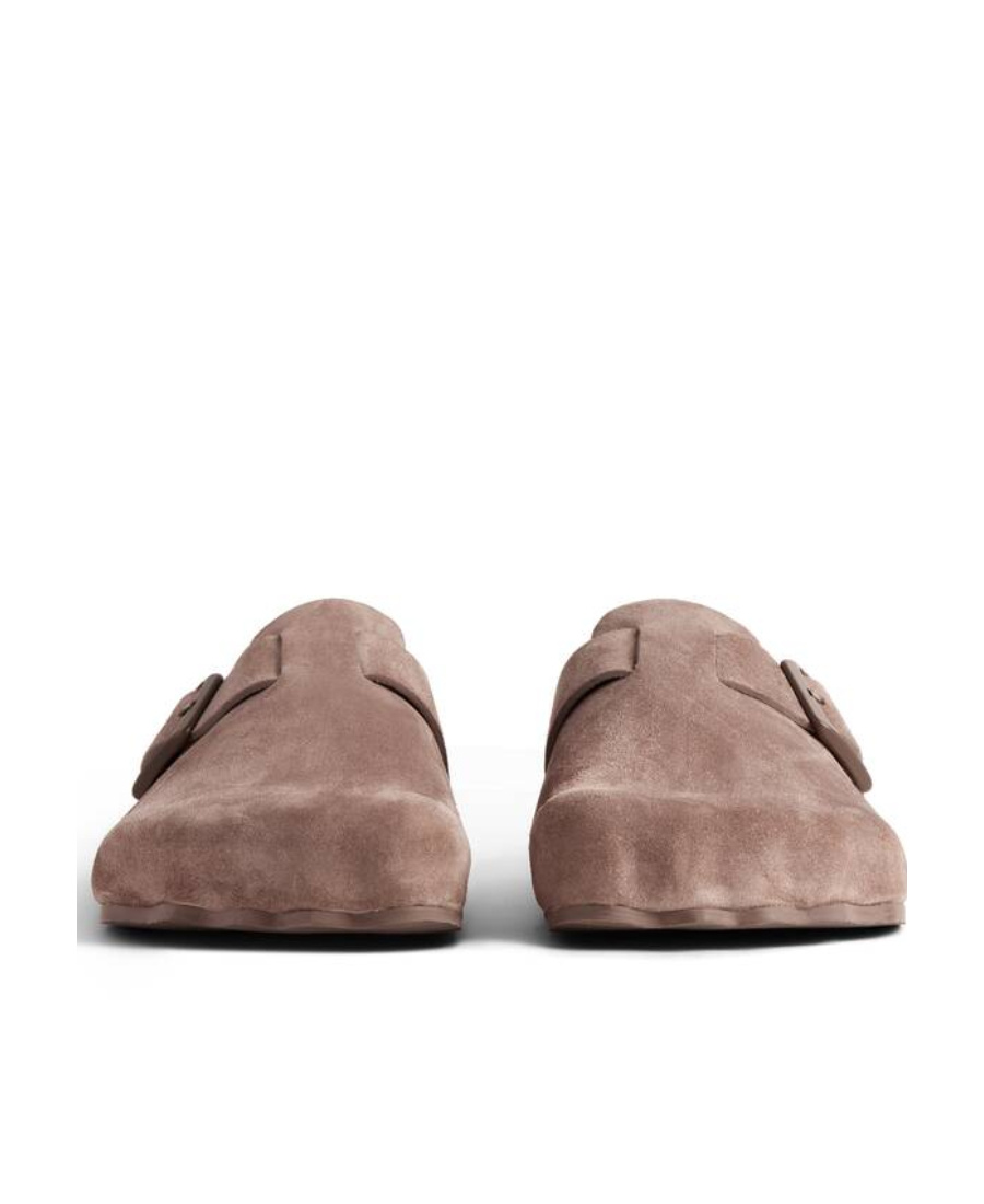 Balenciaga Sunday Suede Buckle Easy Mules In Brown