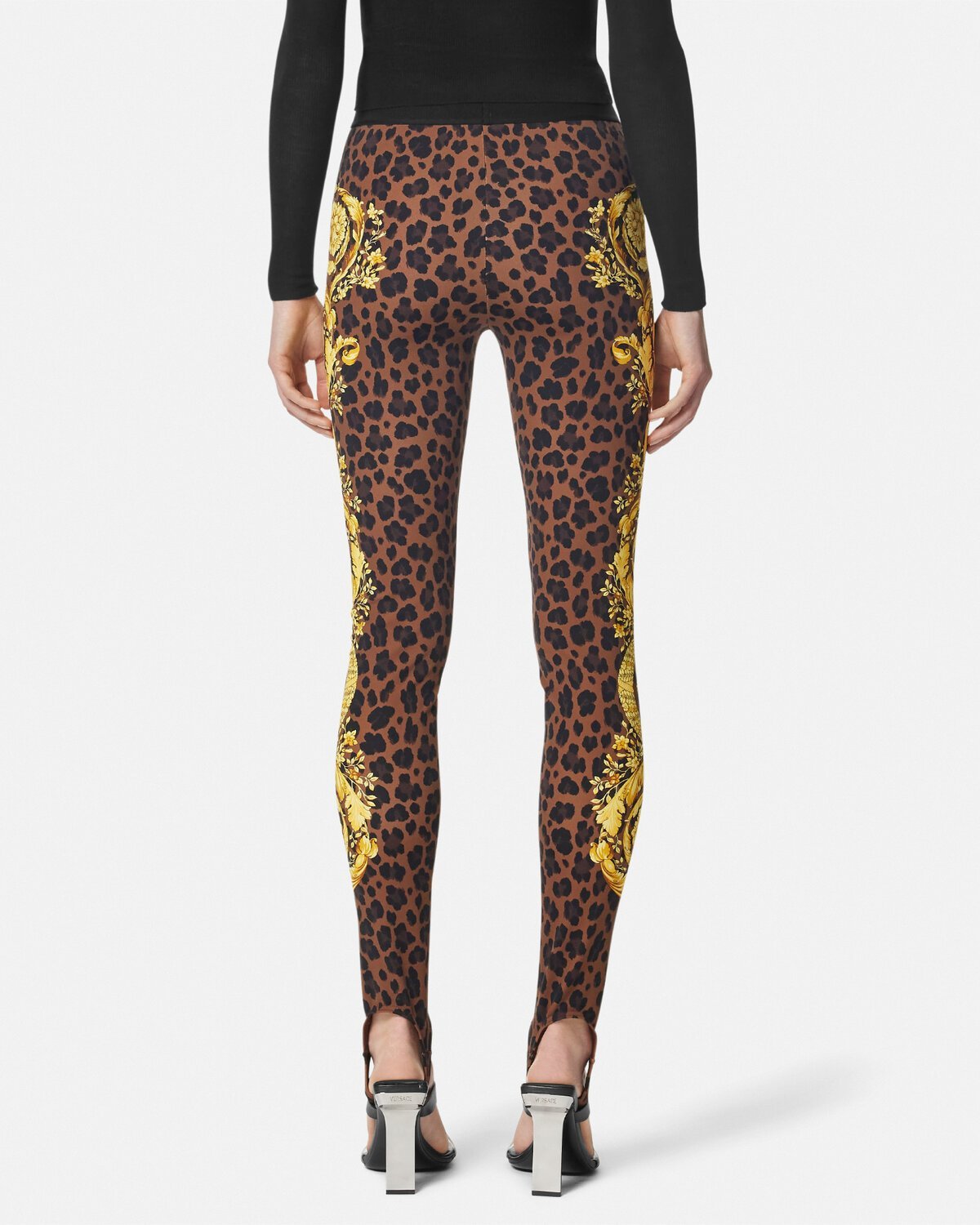 Versace Wild Barocco-print Stirrup Leggings In Brown