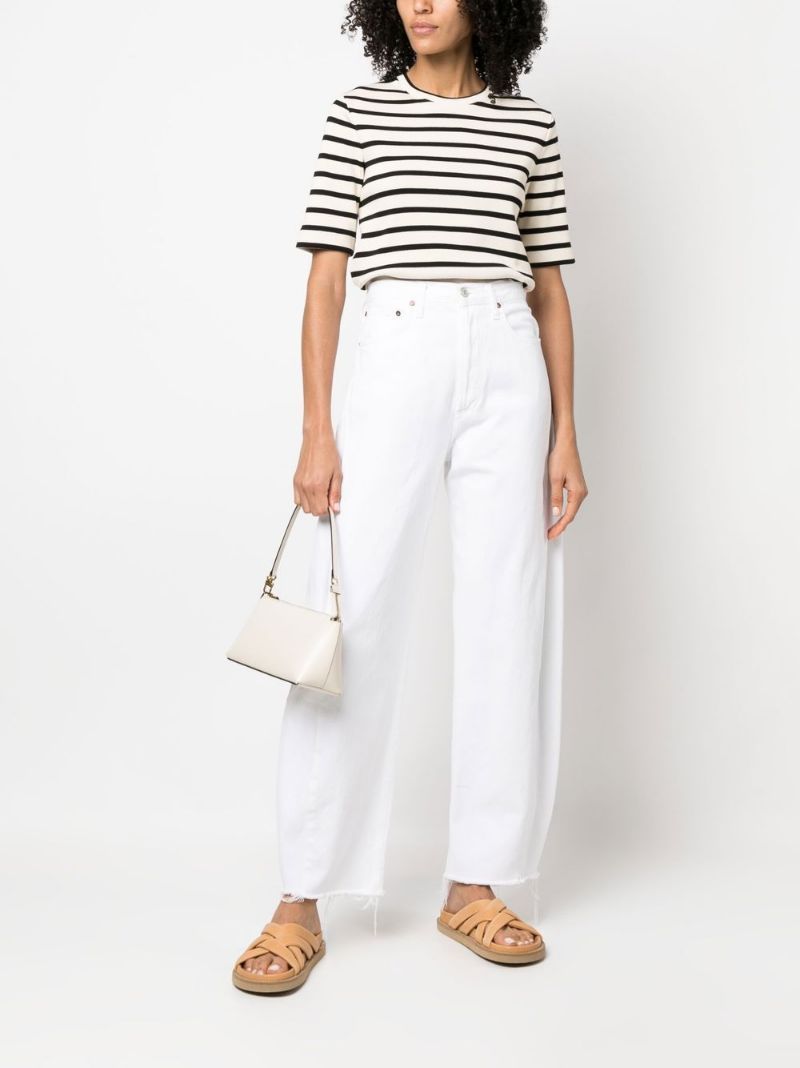 Jil Sander Black And White Knitted Striped T-shirt In Cotton Woman In White