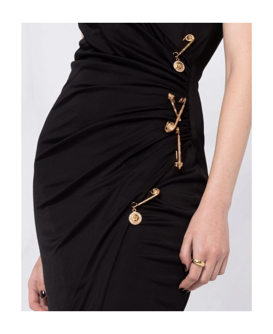 Versace Safety Pin Draped Fitted Dress