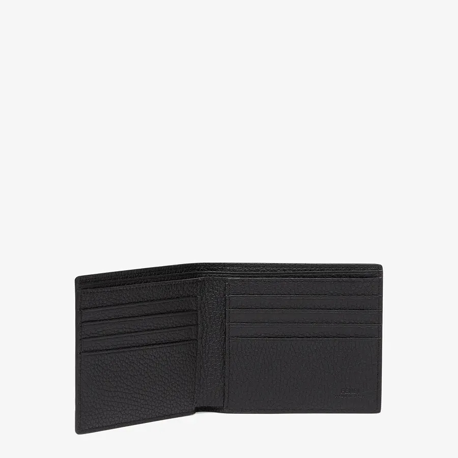 Fendi Ff-logo Pebbled-leather Bi-fold Wallet In Black