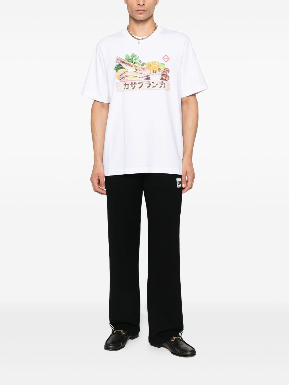 Casablanca White Cotton Short-sleeved T-shirt With Graphic Print In Gray