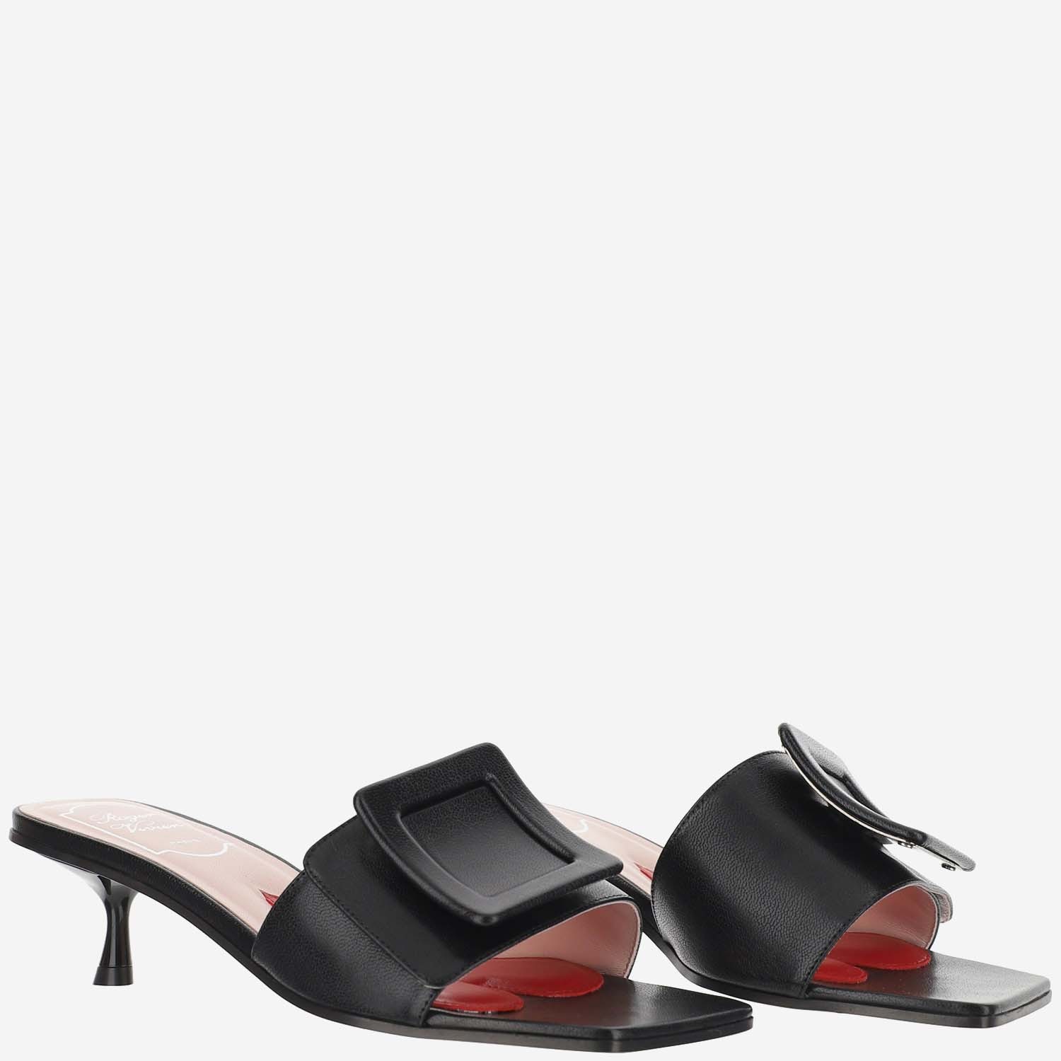 Roger Vivier Square-headed High-heeled Sandals In Black