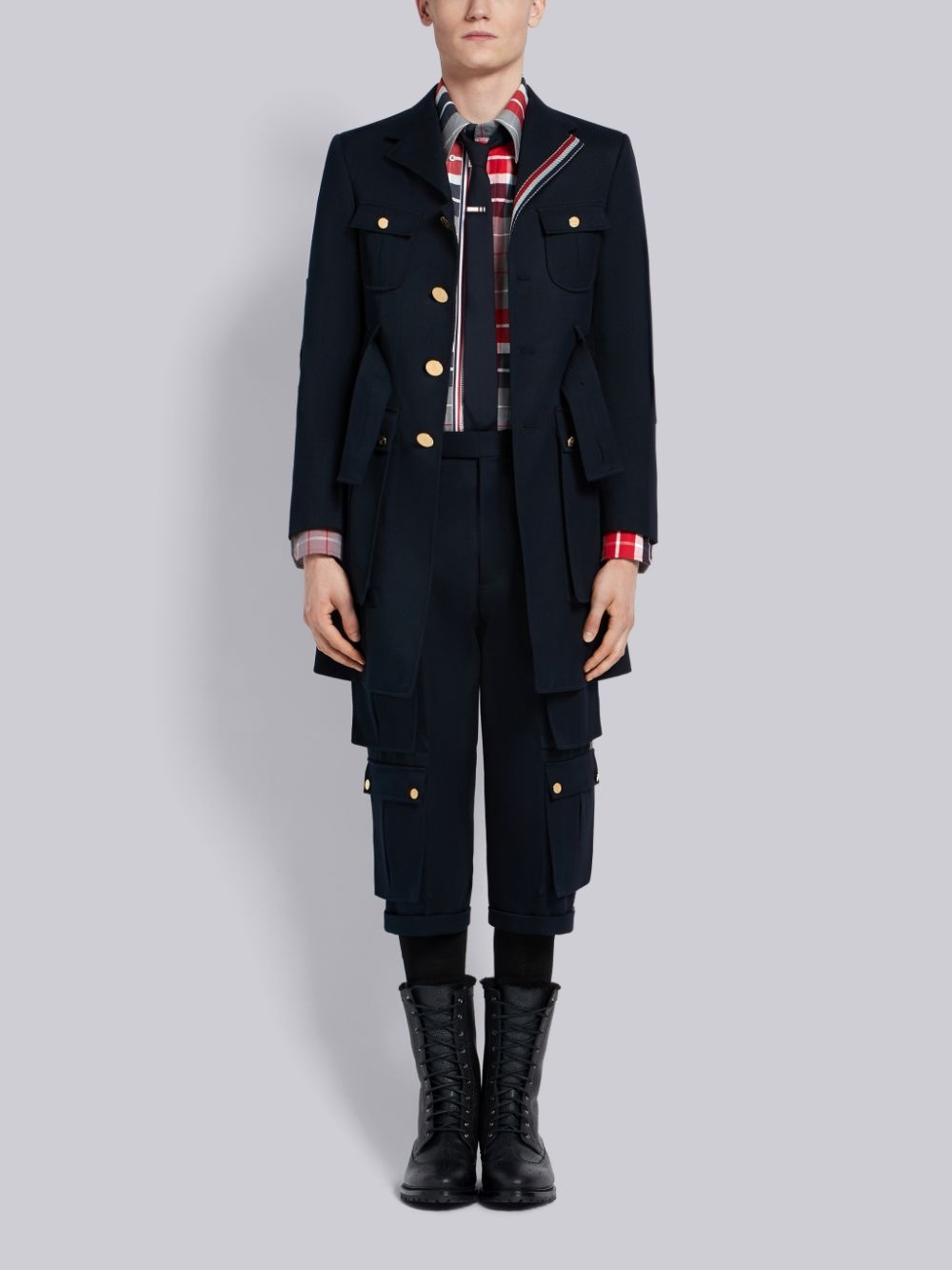 Thom Browne Navy Blue Lapel Coat In Black