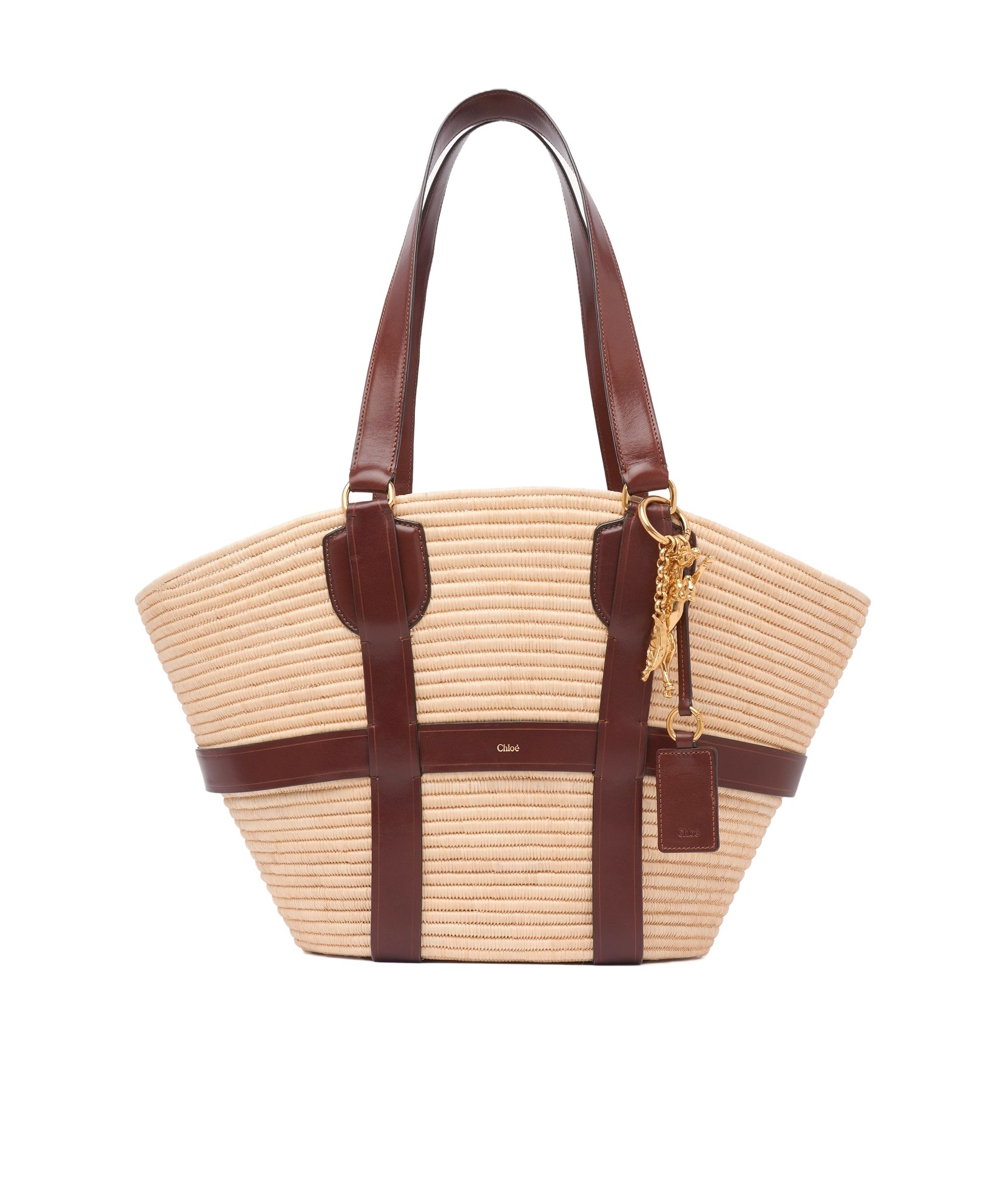 Chloé Kerala Large Basket Tote Bag In Fabric And Leather In Nude
