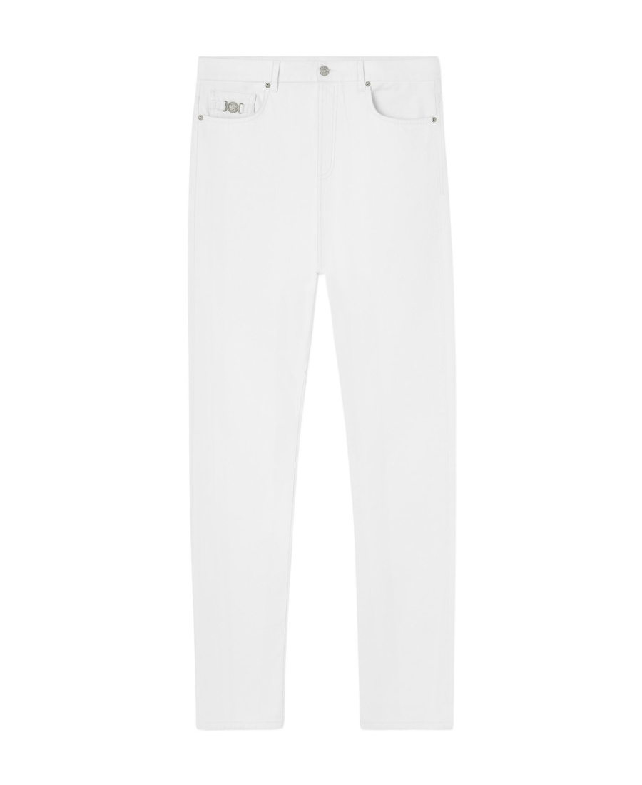 Versace Medusa Head-motif Mid-rise Straight-leg Jeans In White