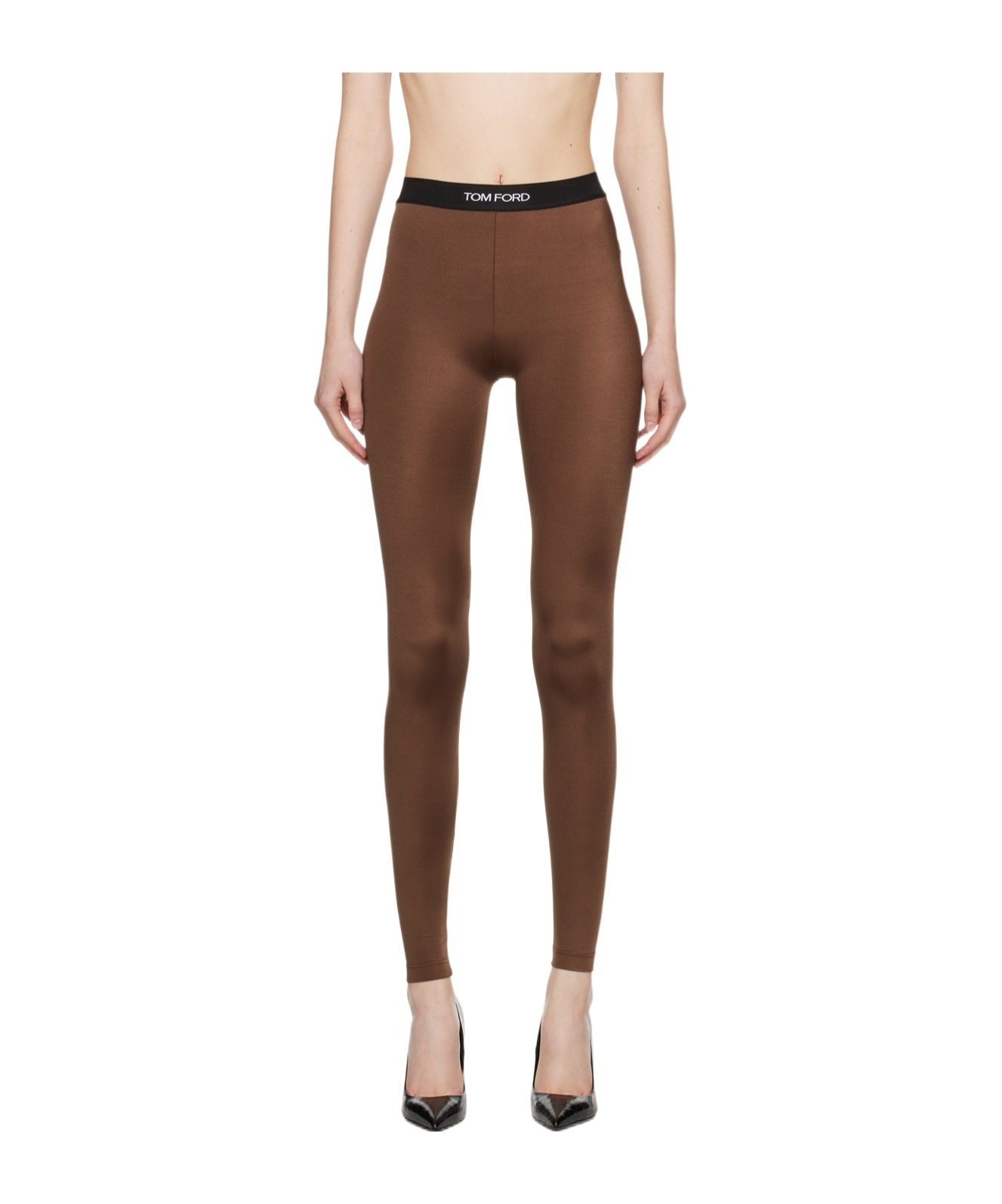 Tom Ford Brown Lustrous Signature Leggings In Green