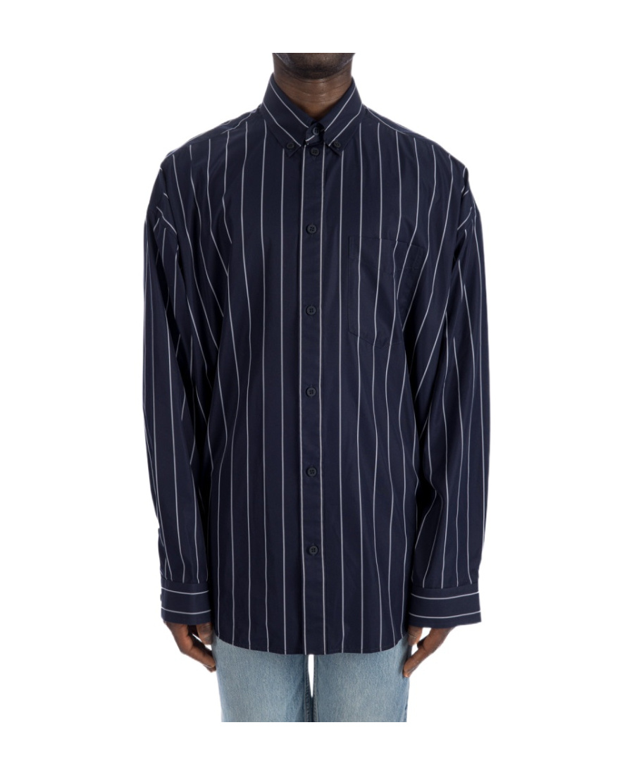 Balenciaga Striped Oversized Cotton Blend Shirt In Black