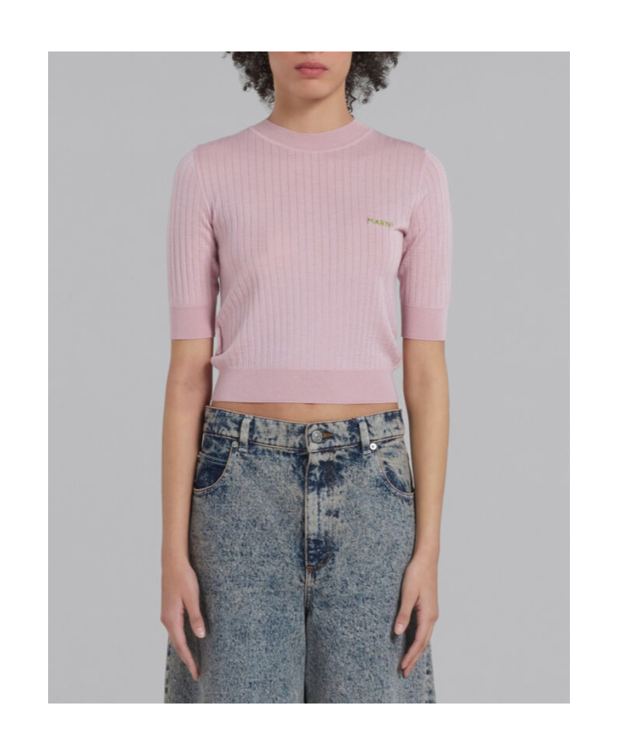 Marni Logo-embroidered Round-neck Top In Pink
