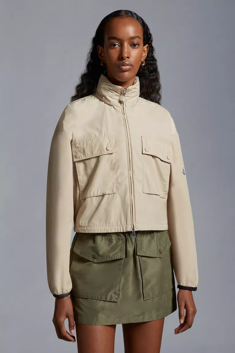 Shop Moncler Leda Cropped Jacket In Nude