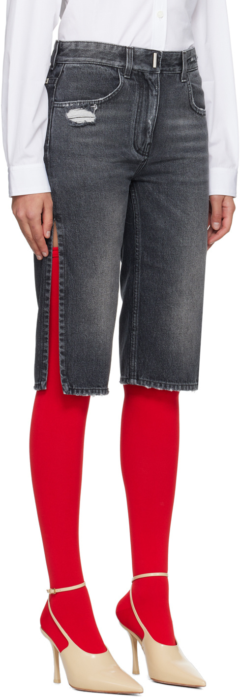 Givenchy Gray Distressed Denim Shorts In 001-black