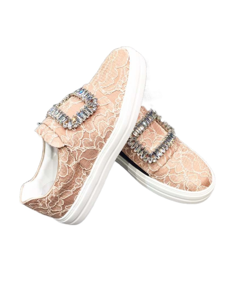Roger Vivier Lace Drill Buckle Casual Sports Shoes In Nude