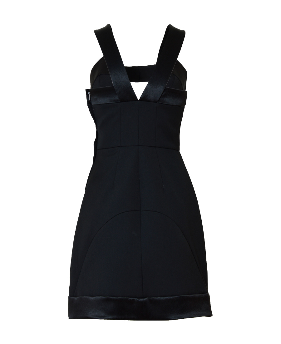 Jil Sander Bow-detailed Cutout Satin-trimmed Wool Mini Dress In Black