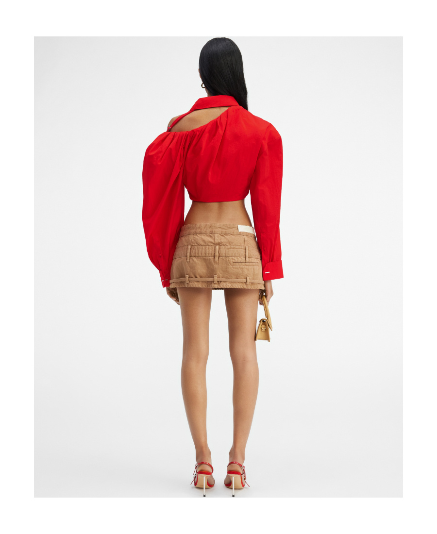 Jacquemus Asymmetric Cropped Shirt In Red