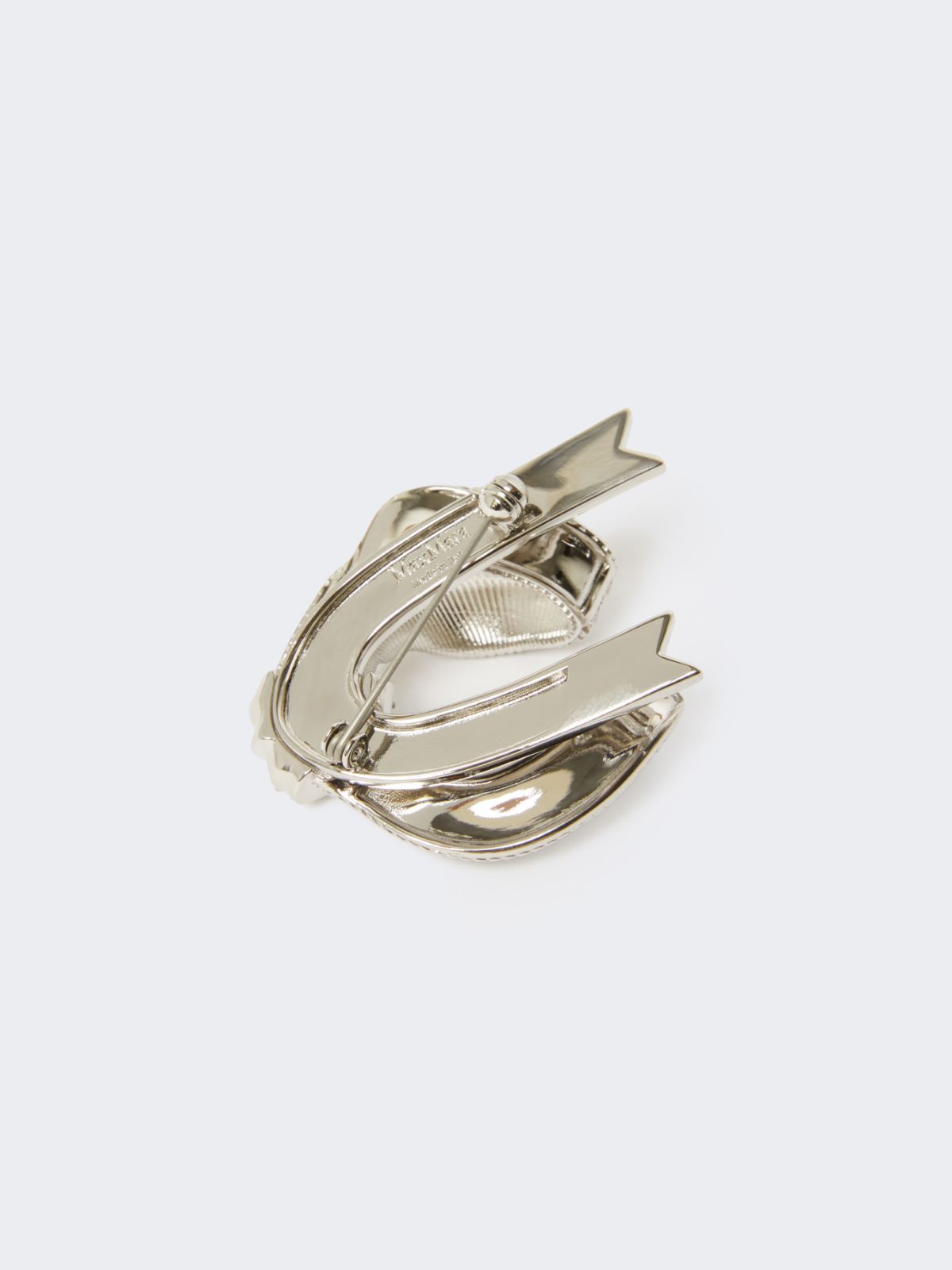 Max Mara Bow Brooch With Rhinestones In Gray