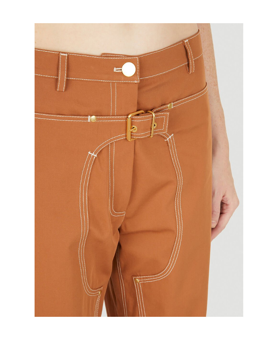 Stella Mccartney Trousers With Buckle And Pockets In Brown
