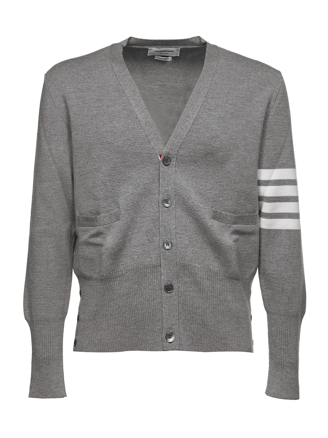 Thom Browne Gestreifter Cardigan Aus Baumwolle Mit Fransen In Gray