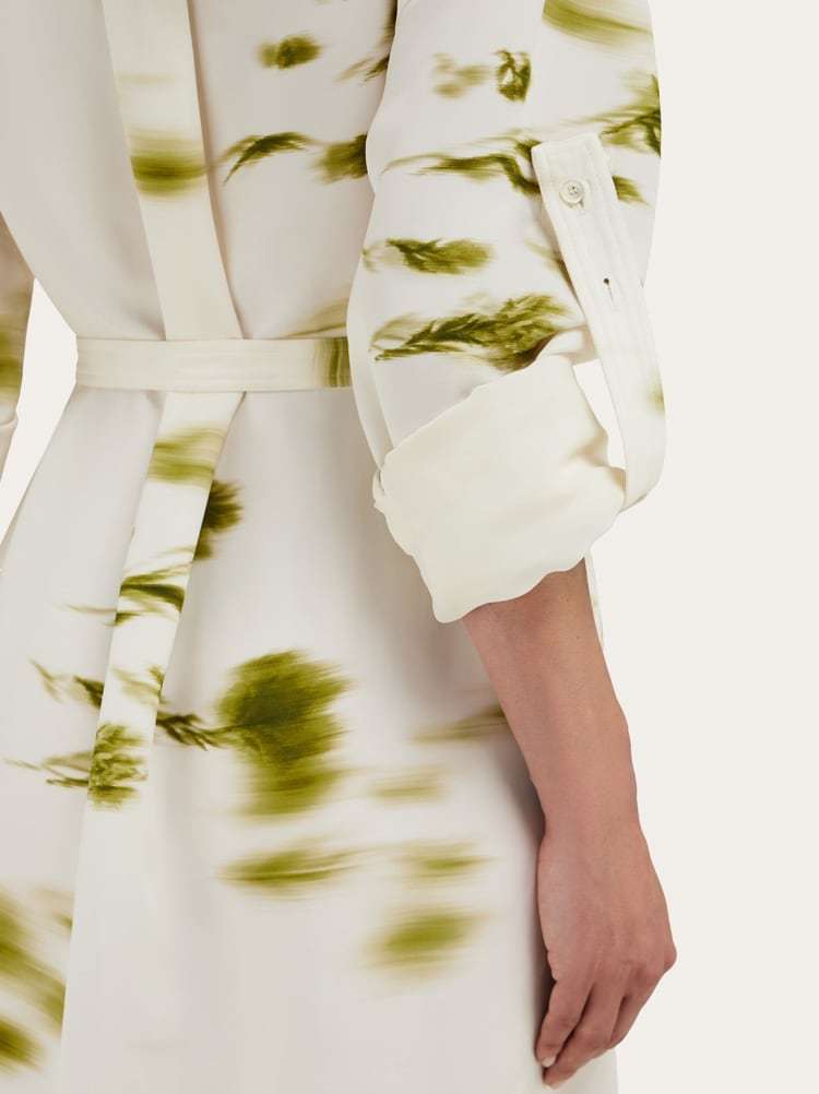 Ferragamo Blossom Print Long Sleeve Cady Shirtdress In White