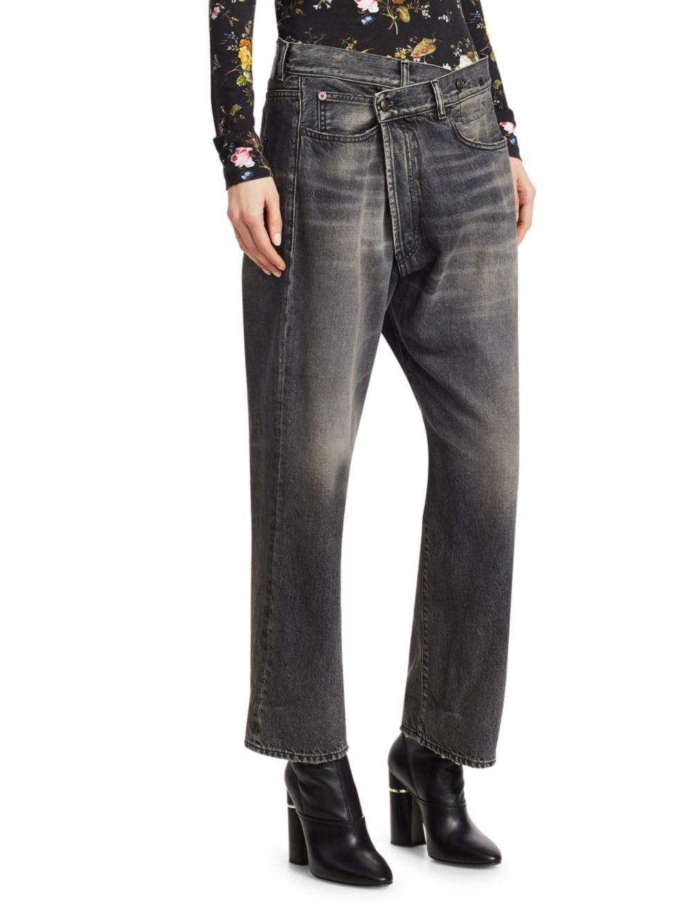 R13 Damon Pleated Wide Leg Jean In Ellery Black In Black