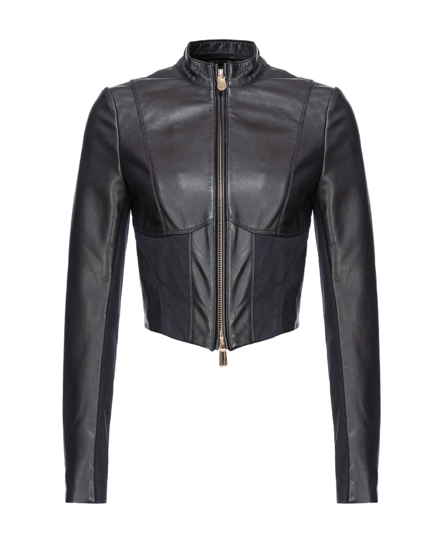 Pinko Zip-up Mock Neck Cropped Jacket In Black