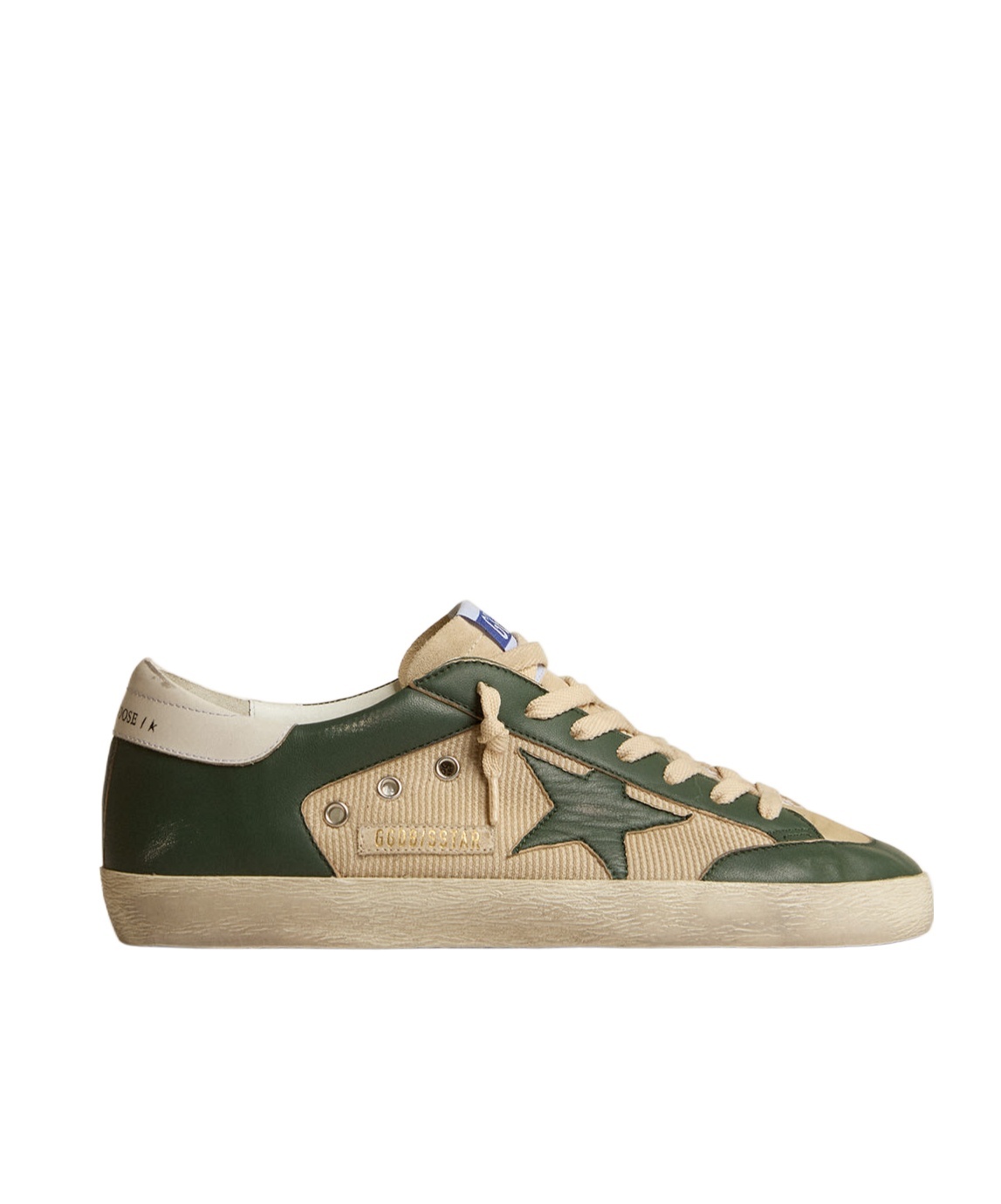 Golden Goose Super-star Ltd In Cream Mesh And Green Nappa With Nappa Star In Brown