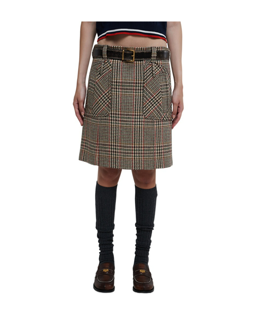Miu Miu Checked-wool Mini Skirt In Nude