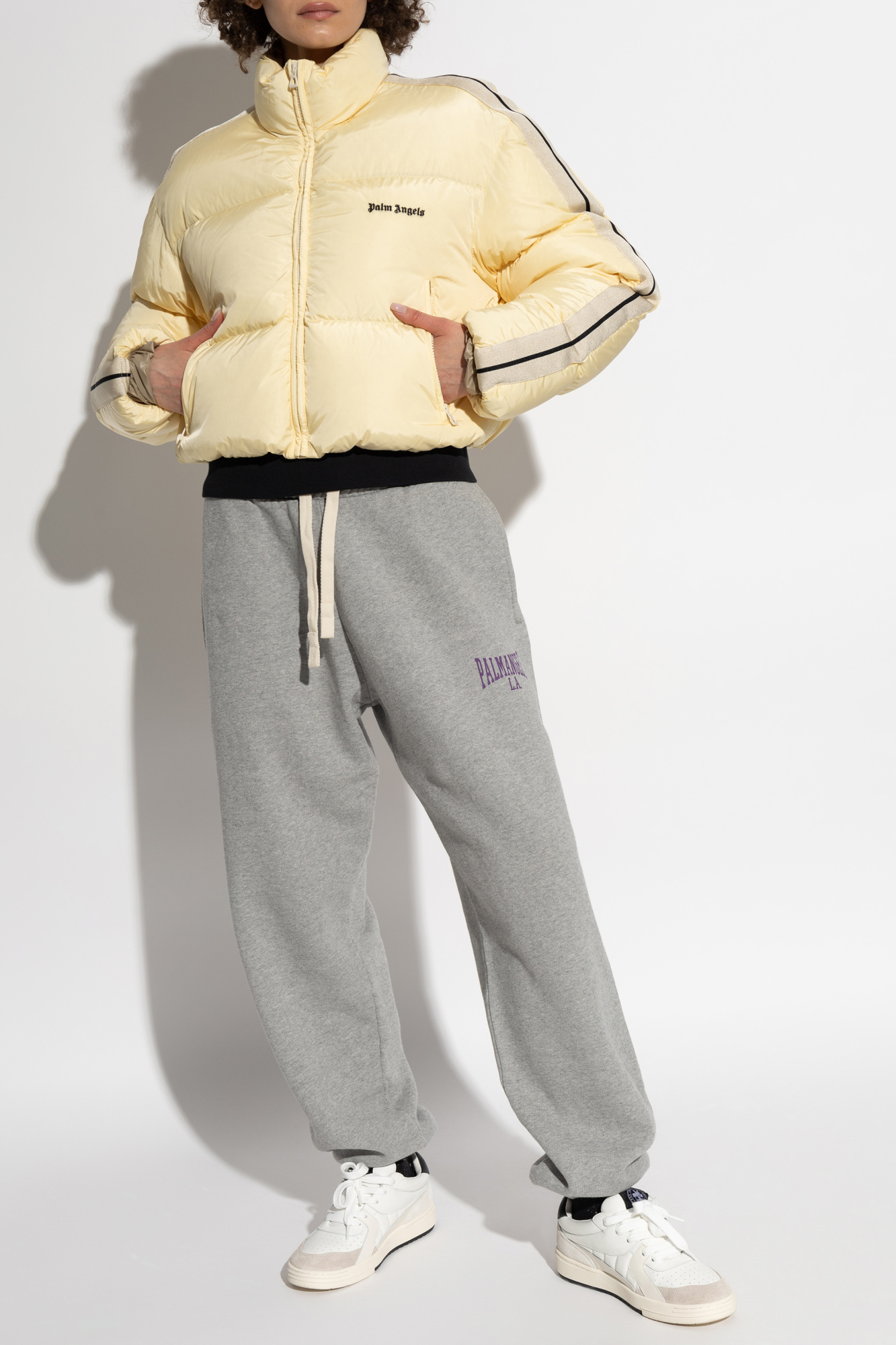 Palm Angels Quilted Down Jacket In Nude