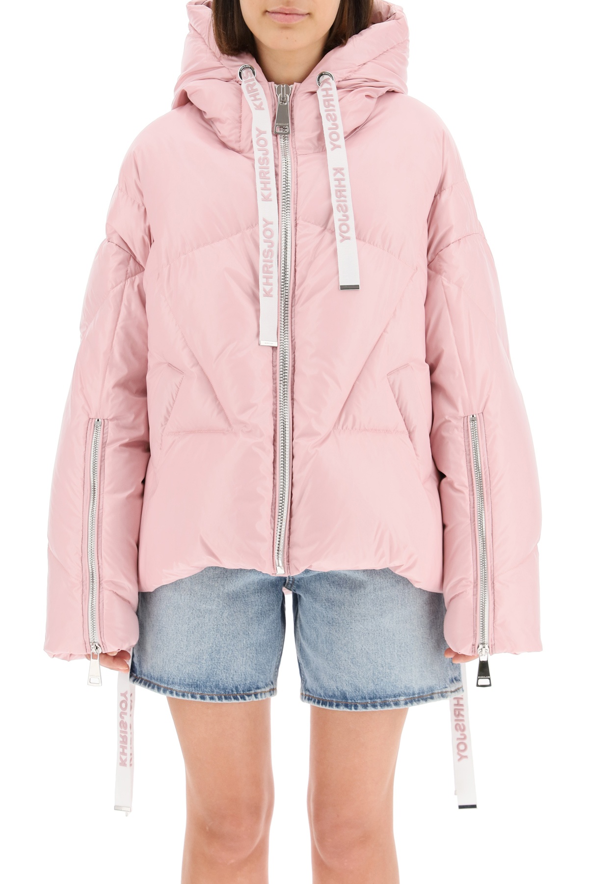 Khrisjoy Quilted Zip-up Shiny Puffer Jacket In Nude
