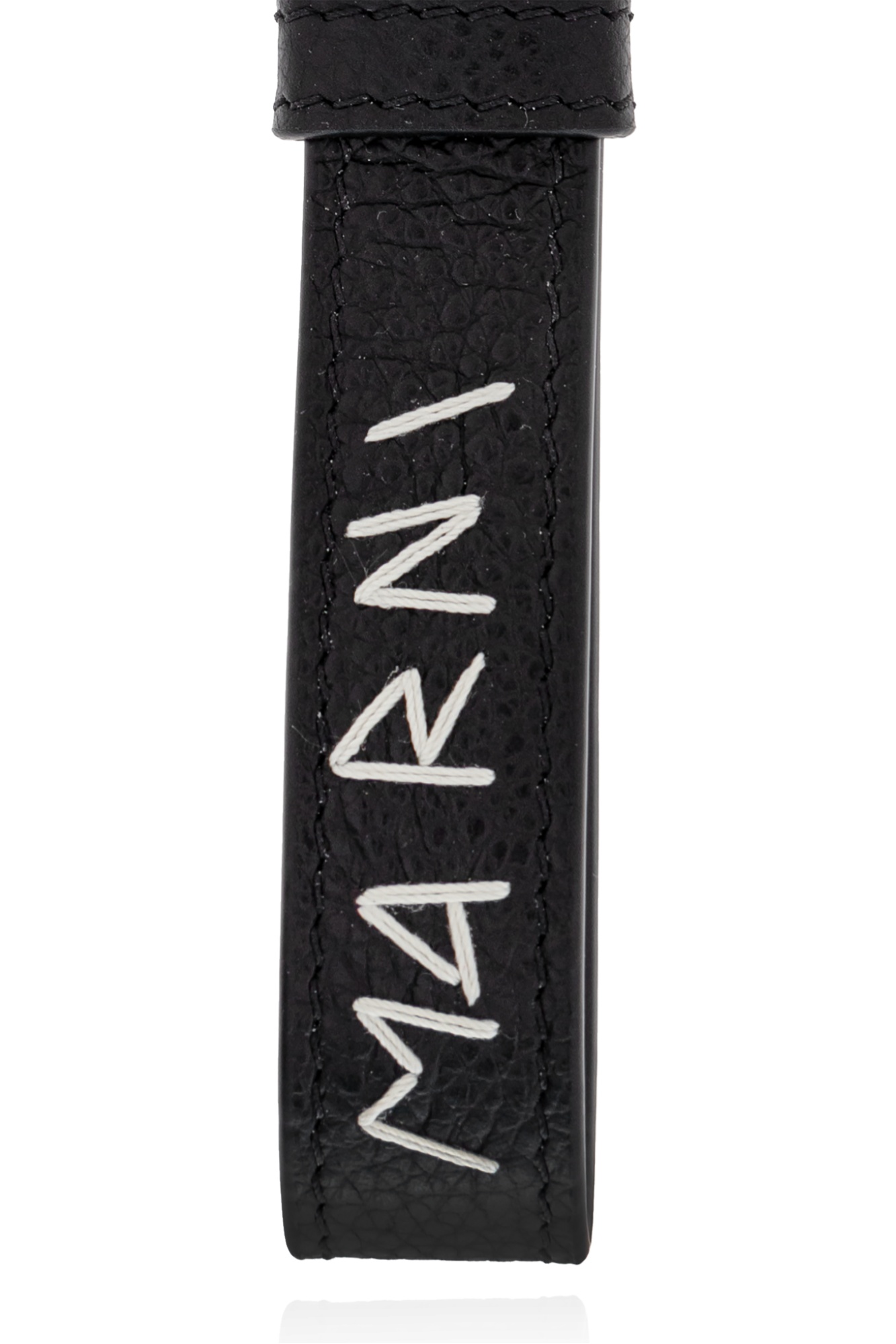 Marni Logo-embroidered Leather Keyring In Black
