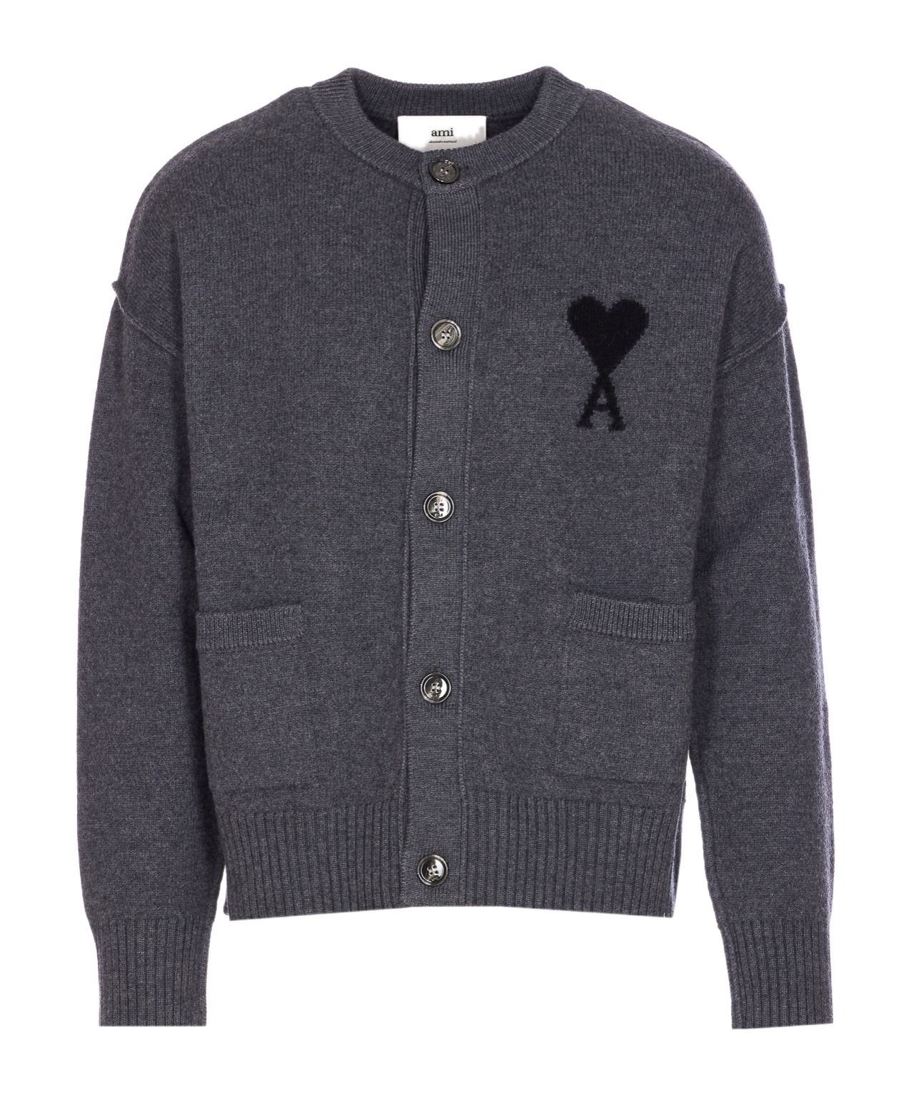 Ami Alexandre Mattiussi Ami Paris Grey Ami De Coeur Cardigan Men In Blue