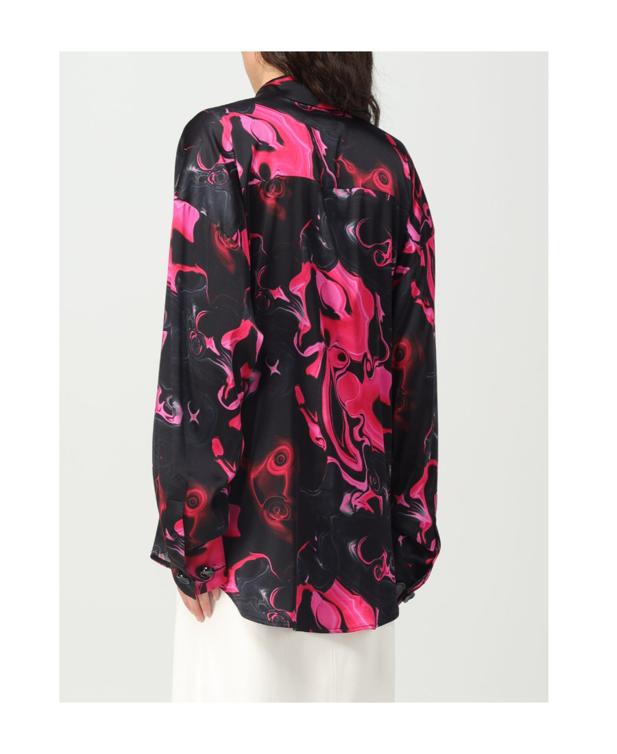 Msgm Magma-print Satin-finish Shirt In Black