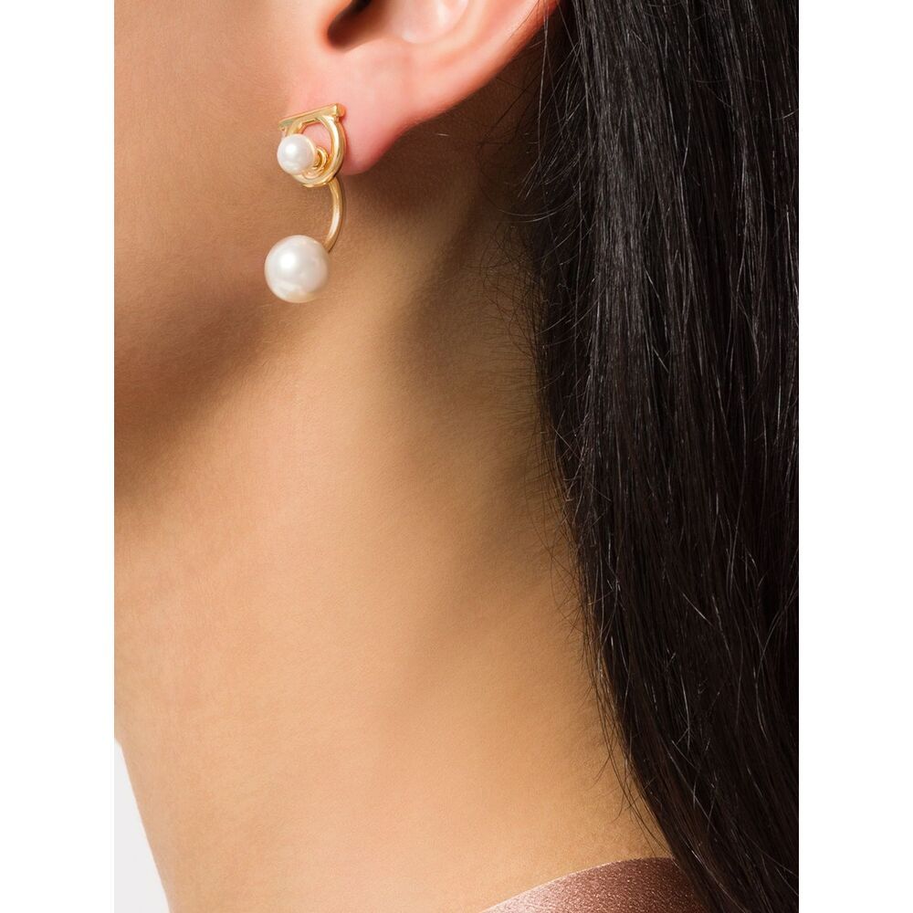 Ferragamo Gold Gancini Faux-pearl Earrings In Yellow