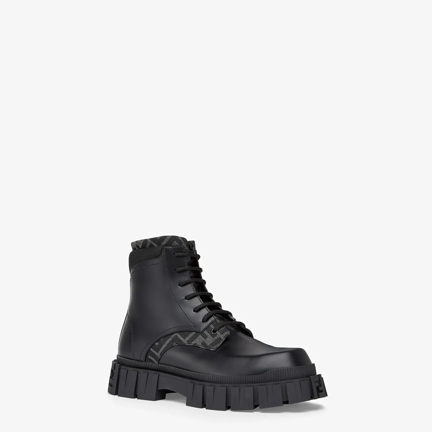 Fendi Monogram Pattern Lace-up Boots In Black