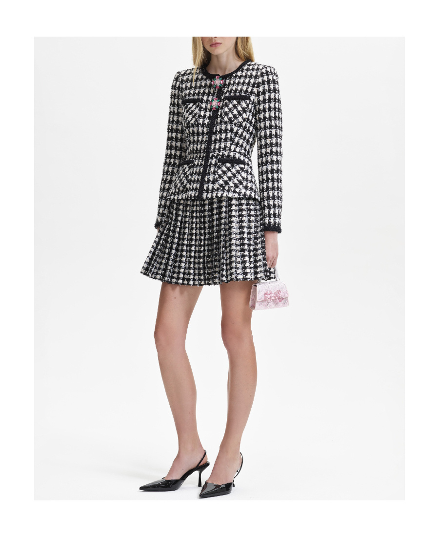 Self-portrait Round-neck Long-sleeved Jacket And Skirt Suit In Black