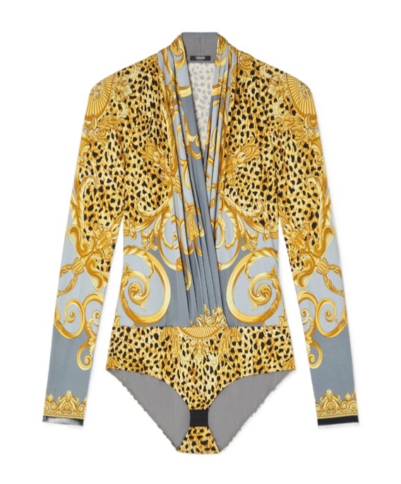 Versace Leopard-printed Draped Bodysuit In Multi