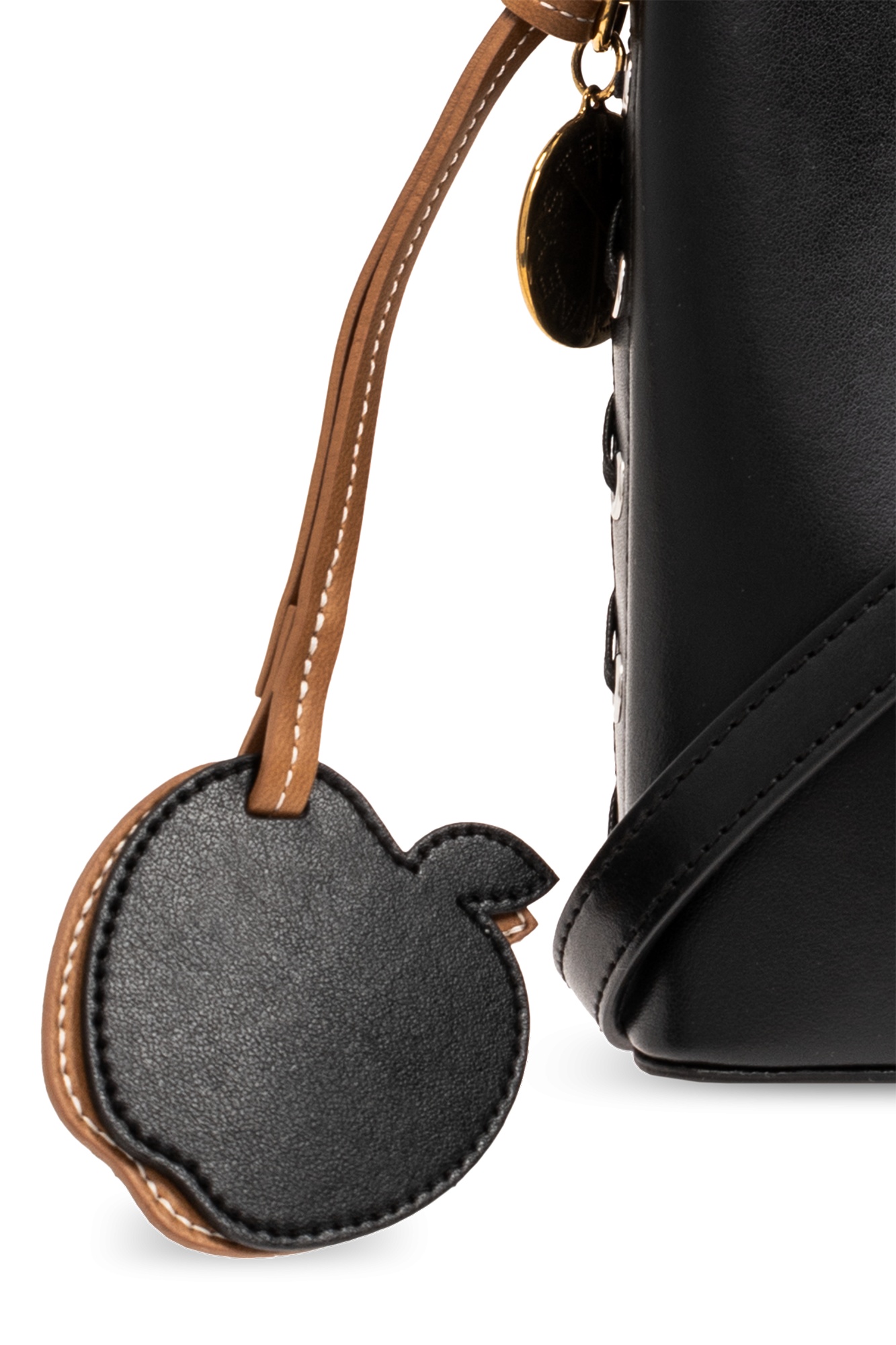 Stella Mccartney Frayme Logo-charm Bucket Bag In Black