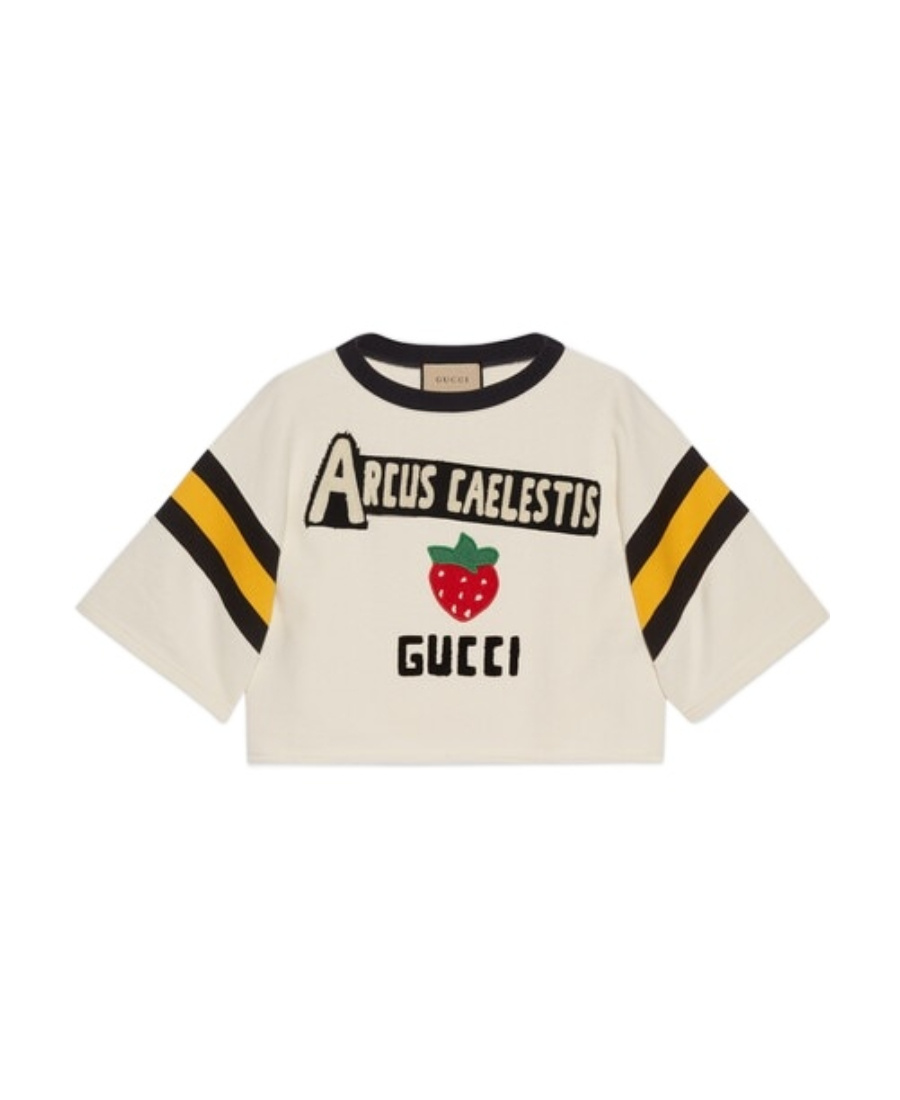 Gucci Flocked-print Cropped Sweatshirt In White