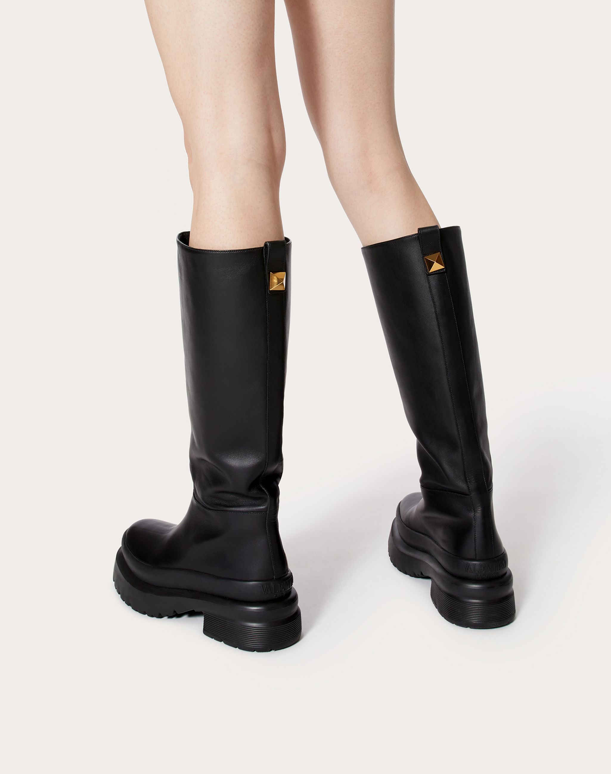 Valentino Roman Stud Knee-high Boots In Black