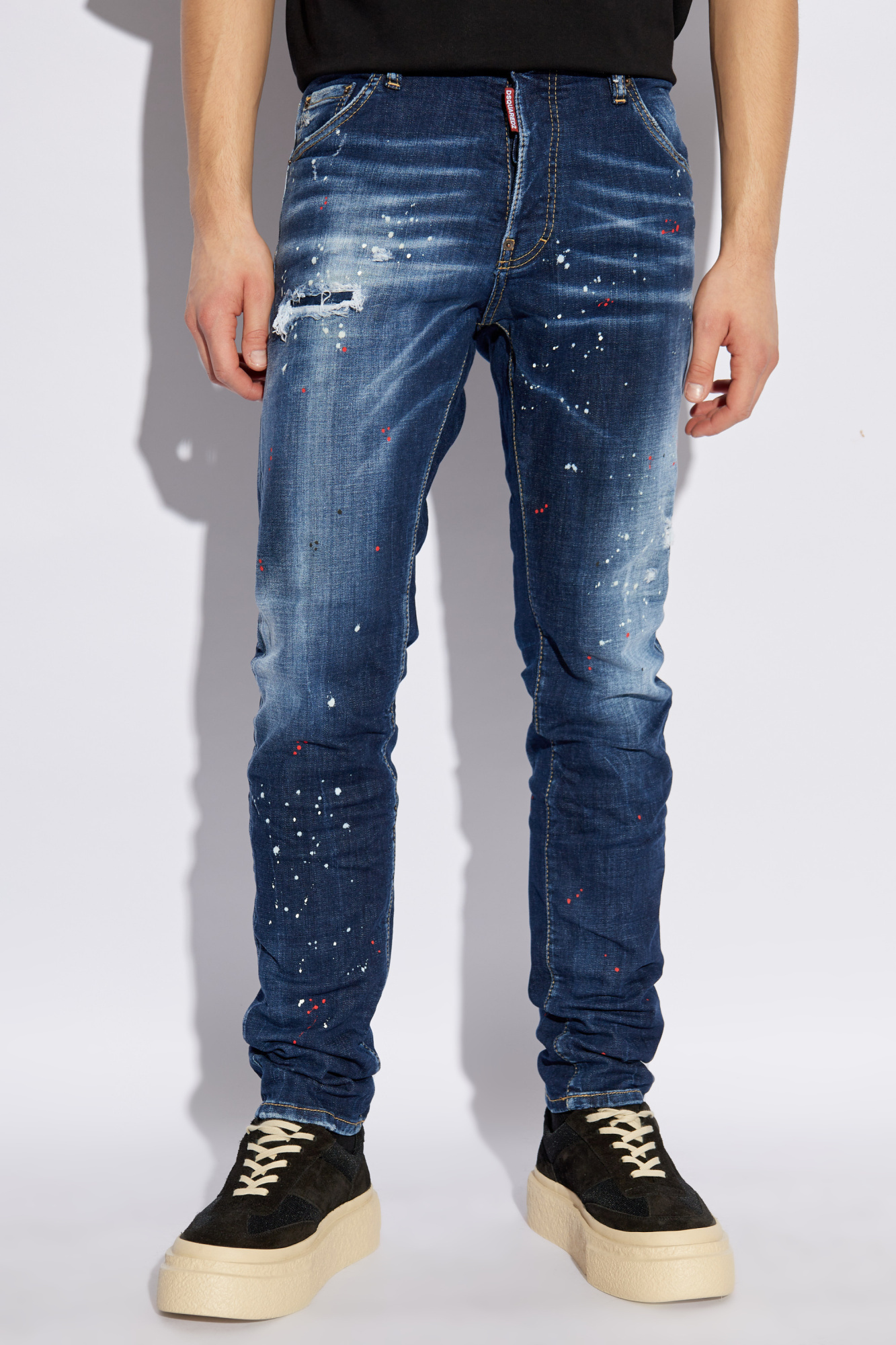 Dsquared2 Indigo Cotton And Patent Leather Slim-fit Jeans In Blue