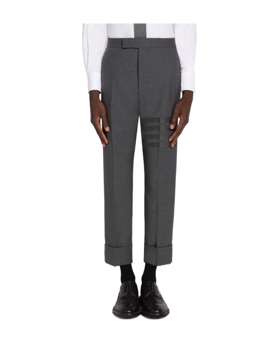Thom Browne Cropped Stripe-print Wool Trousers In Black