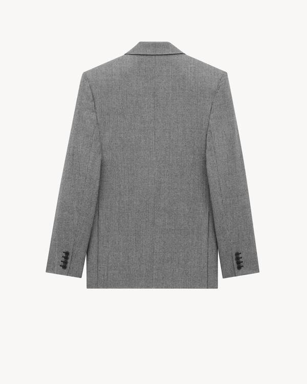 Saint Laurent Jacket In Prince Of Wales Wool Flannel In Gray